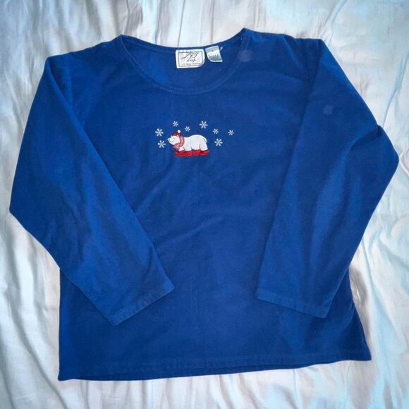 Jit sleep collecttion Blue and white long sleeve fleece shirt - Picture 2 of 4